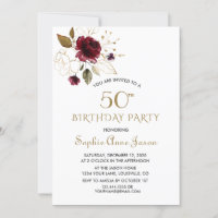 Whimsical Bourgogne Gold Floral 50e anniversaire