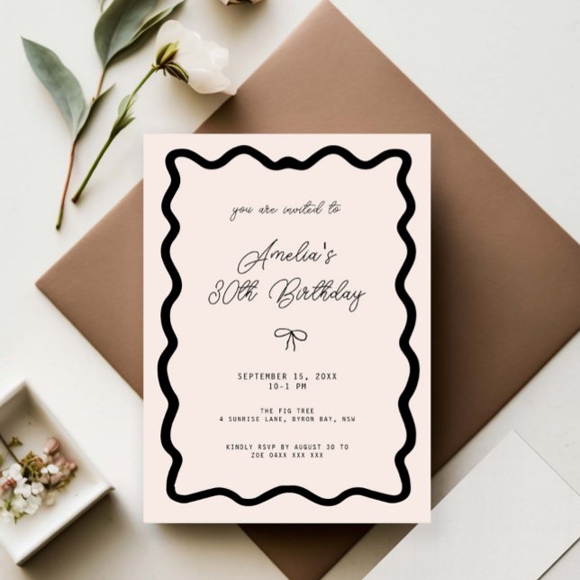 Invitation Whimsical Bow cursive border 30th birthday (Créateur téléchargé)