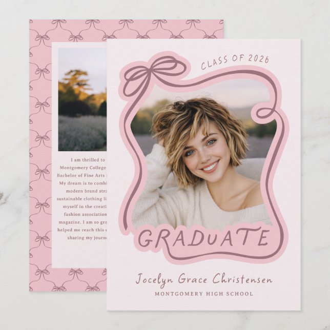 Invitation Whimsical Bow Frame Future Plans Pink Graduation (Devant / Derrière)