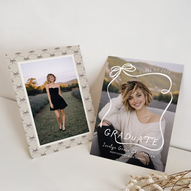 Invitation Whimsical Bow Frame Overlay Graduation (Front and Back View)