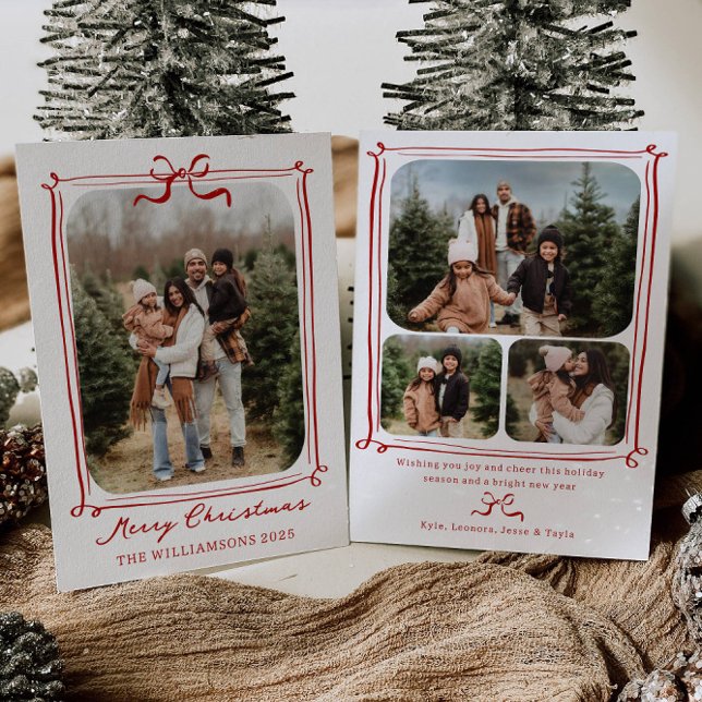 Invitation Whimsical Bow Frame Photo Holiday Christmas Card (Créateur téléchargé)