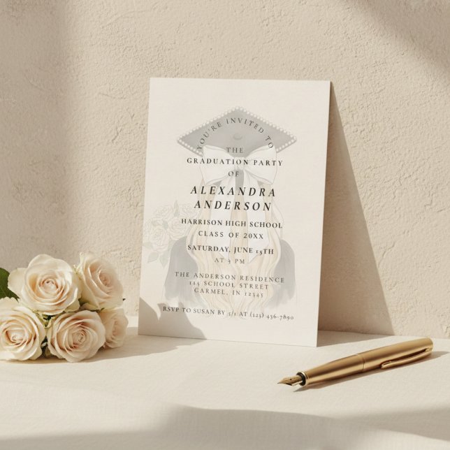 Invitation Whimsical Bow Photo Graduation Party (Whimsical Bow Photo Graduation Party Invitation)