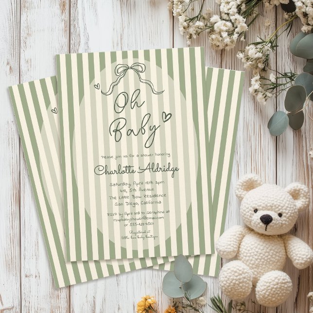 Invitation Whimsical Bow Sage Green Baby Shower (Créateur téléchargé)