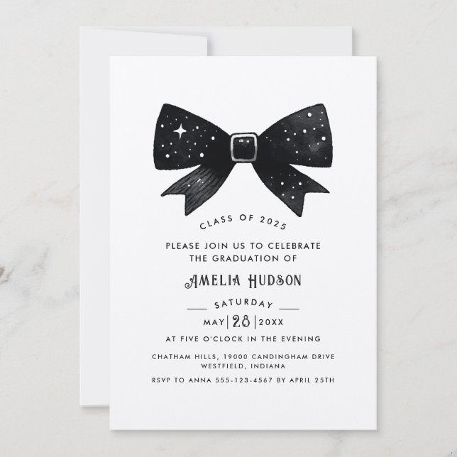 Invitation Whimsical Bow Silver Shimmer Graduation Party (Devant)