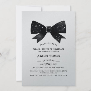 Invitation Whimsical Bow Silver Shimmer Graduation Party