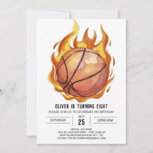 Invitation Whimsical Boy Watercolor Basketball Anniversaire