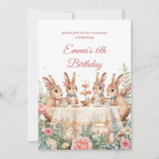 Invitation Whimsical Bunny Garden Tea Party Birthday (Devant)