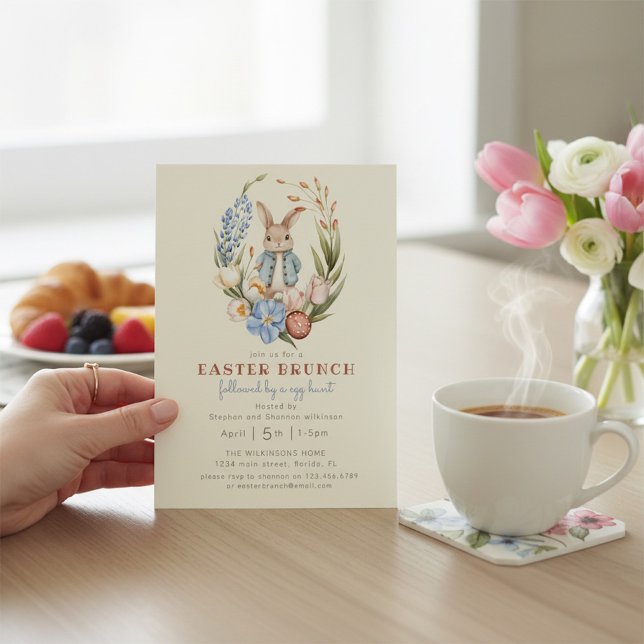 Invitation Whimsical Bunny Springtime Floral Easter Brunch In (Créateur téléchargé)