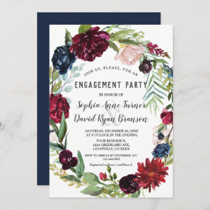 Invitation Whimsical Burgundy Blush Flowers Mariage bleu mari