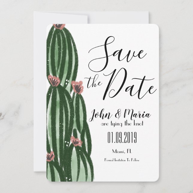Invitation Whimsical Cactus Artsy Enregistrer la date (Devant)