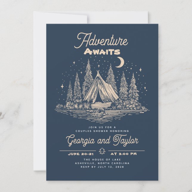 Invitation Whimsical Camping Couples Shower Adventure Awaits  (Devant)