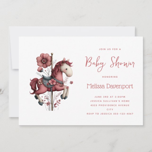 Invitation Whimsical Carousel Horse Image Baby Shower (Devant)