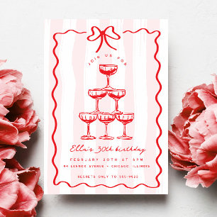 Invitation Whimsical Champagne Tower Bow Pink Striday