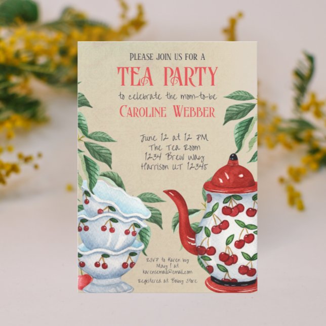 Invitation Whimsical Cherry Garden Tea Party Douche (Créateur téléchargé)