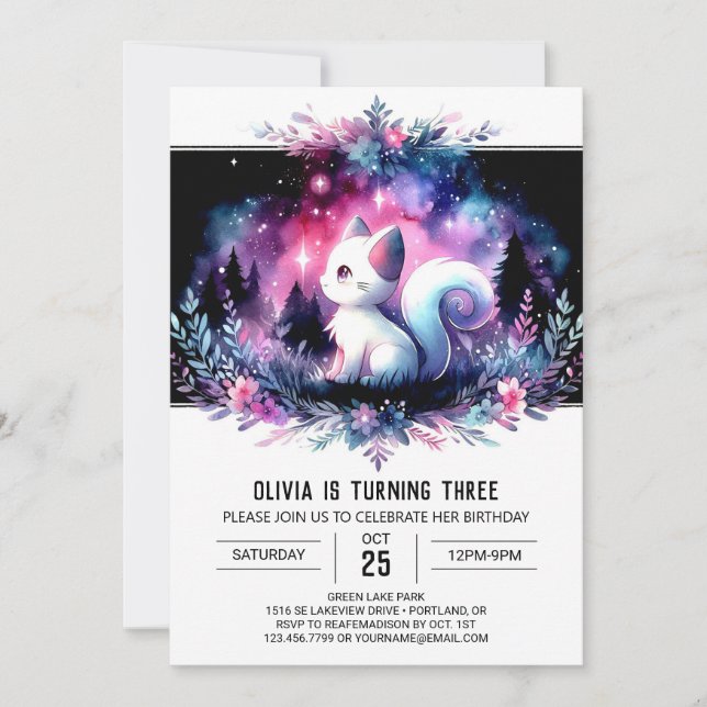 Invitation Whimsical Children Chat Anniversaire (Devant)