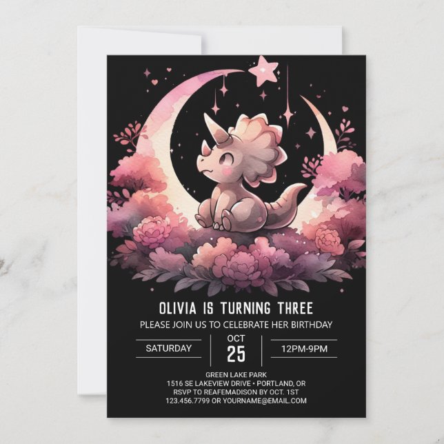 Invitation Whimsical Children Triceratops Anniversaire (Devant)