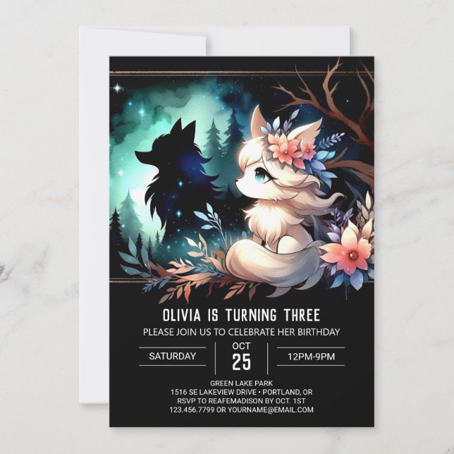 Invitation Whimsical Children Wolf Anniversaire (Devant)