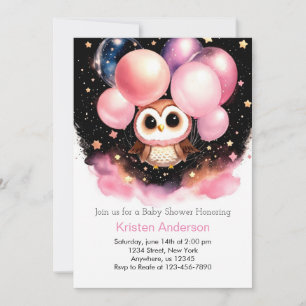 Invitation Whimsical Chouette rose Fleur sauvage Baby shower 