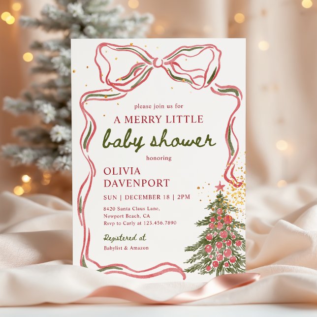 Invitation Whimsical Christmas Bow Merry Little Baby Shower (Créateur téléchargé)