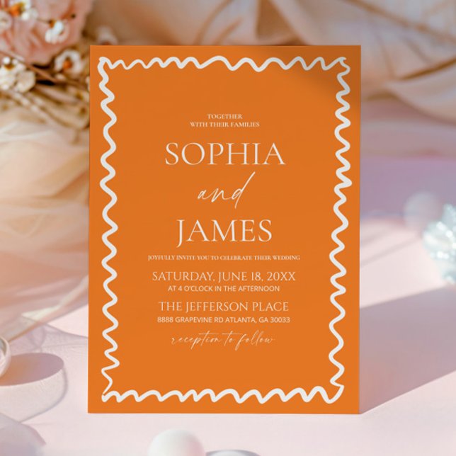 Invitation Whimsical Citrus Orange Wavy Border Wedding (Créateur téléchargé)