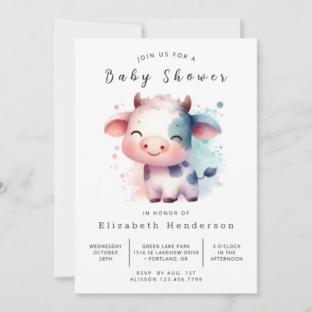 Invitation Whimsical Classic Baby shower de vache élégant (Devant)
