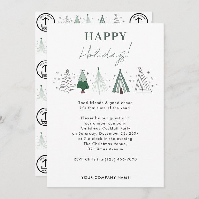 Invitation Whimsical Company Christmas Party Business Logo (Devant / Derrière)