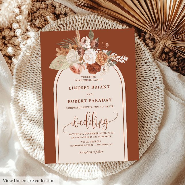 Invitation Whimsical Copper Pampas Grass Boho Wedding Invitat (Whimsical Copper Pampas Grass Boho Wedding Invitation)