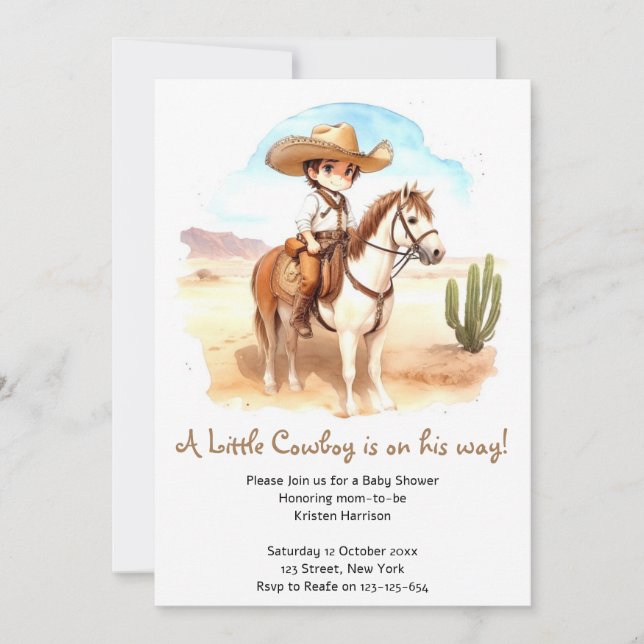 Invitation Whimsical Cowboy Baby shower d'aventure (Devant)