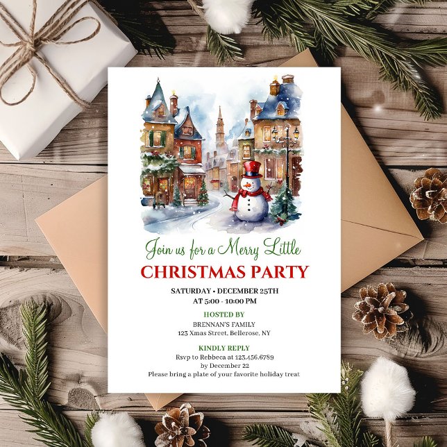 Invitation Whimsical cozy winter scene holiday invite (Whimsical cozy winter scene holiday invite)