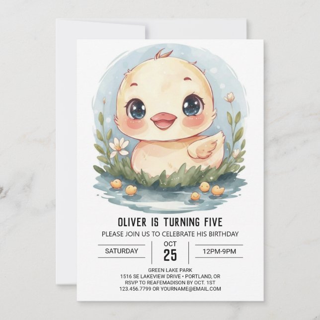 Invitation Whimsical Custom Canard Anniversaire (Devant)