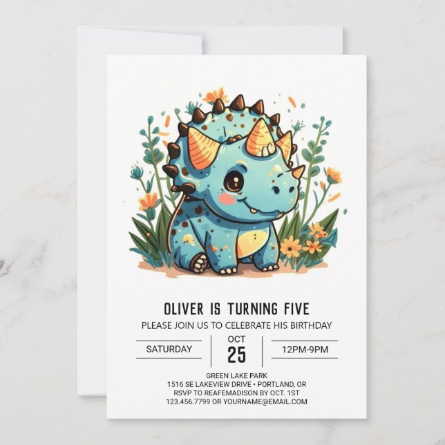 Invitation Whimsical Custom Dinosaur Boy Anniversaire (Devant)