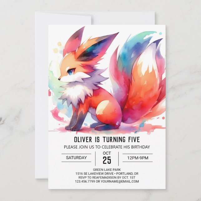 Invitation Whimsical Custom Fox Anniversaire (Devant)