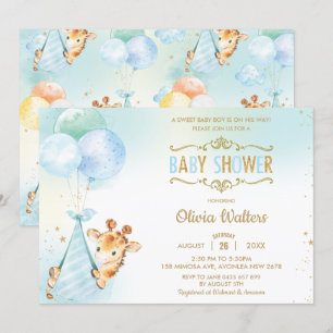 Invitation Whimsical Cute Giraffe Ballons Baby shower garçon