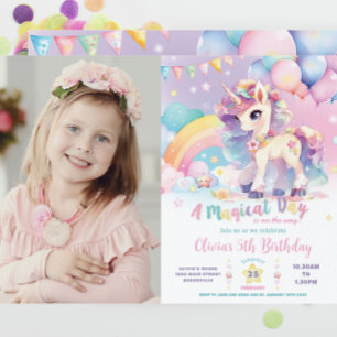 Invitation Whimsical Cute Rainbow Unicorn Magique Anniversair