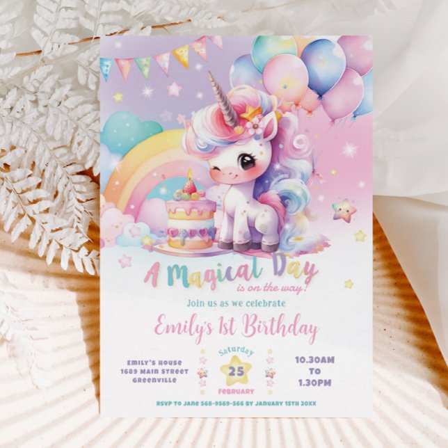 Invitation Whimsical Cute Rainbow Unicorn Magique Anniversair (Créateur téléchargé)