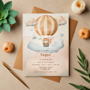 Invitation Whimsical Cute Tiger Hot Air ballon 1er Anniversai