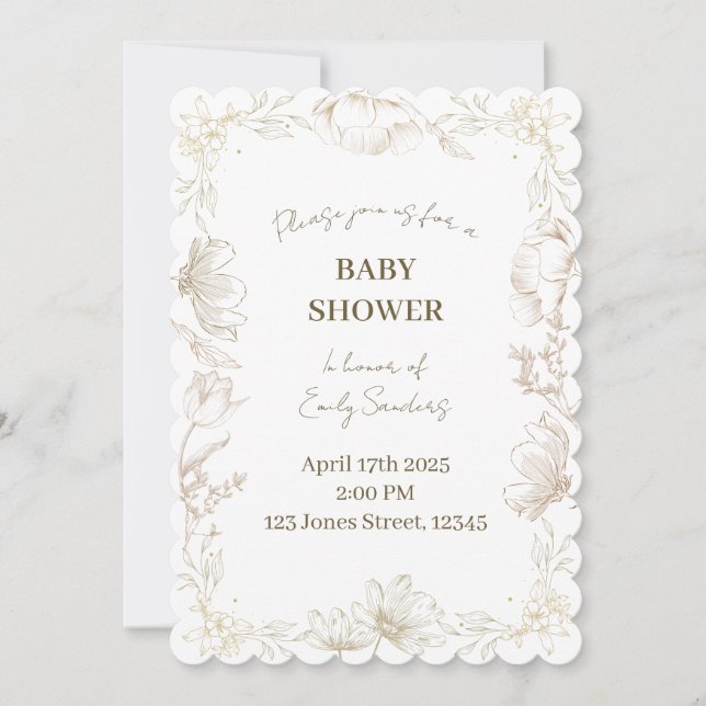 Invitation Whimsical Delft Floral Baby Shower | Gender Reveal (Devant)