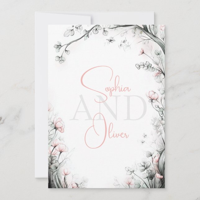 Invitation Whimsical Delicate Blush Floral Branch  (Devant)