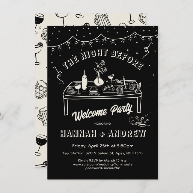 Invitation Whimsical dessiné à la mainSoirée de bienvenue ava (Devant / Derrière)