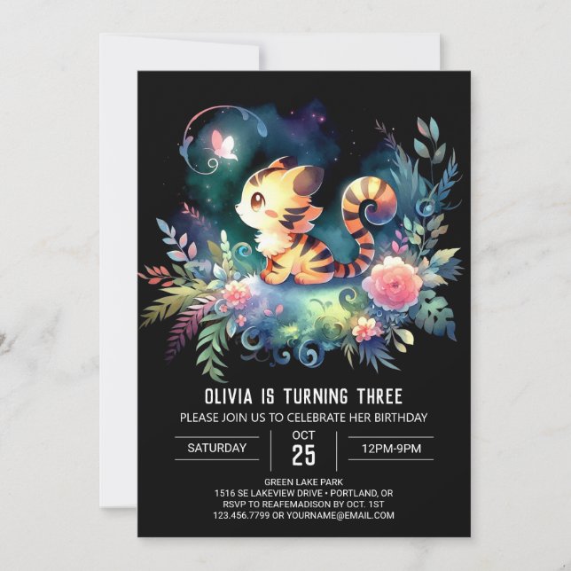 Invitation Whimsical Digital Tiger Anniversaire (Devant)