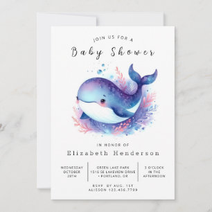 Invitation Whimsical Digital Whale Baby shower