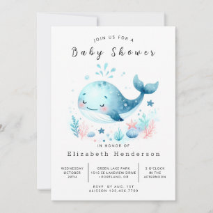 Invitation Whimsical Digital Whale Baby shower
