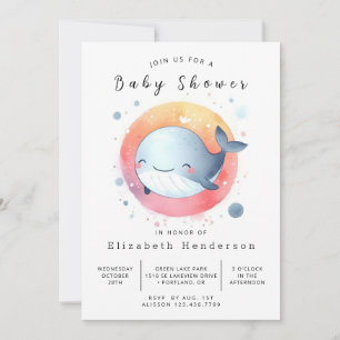 Invitation Whimsical Digital Whale Baby shower