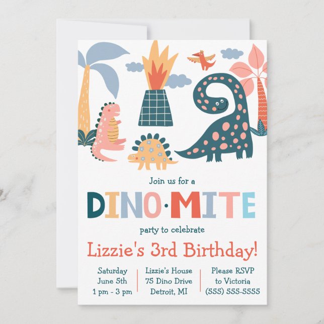 Invitation Whimsical Dino-Mite Dinosaur Theme Anniversaire (Devant)