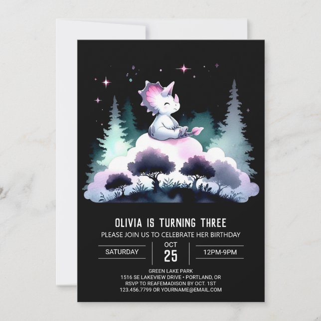 Invitation Whimsical Dino Triceratops Anniversaire (Devant)