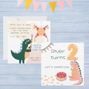 Invitation Whimsical Dinosaur anniversaire piñata age 2 neutr