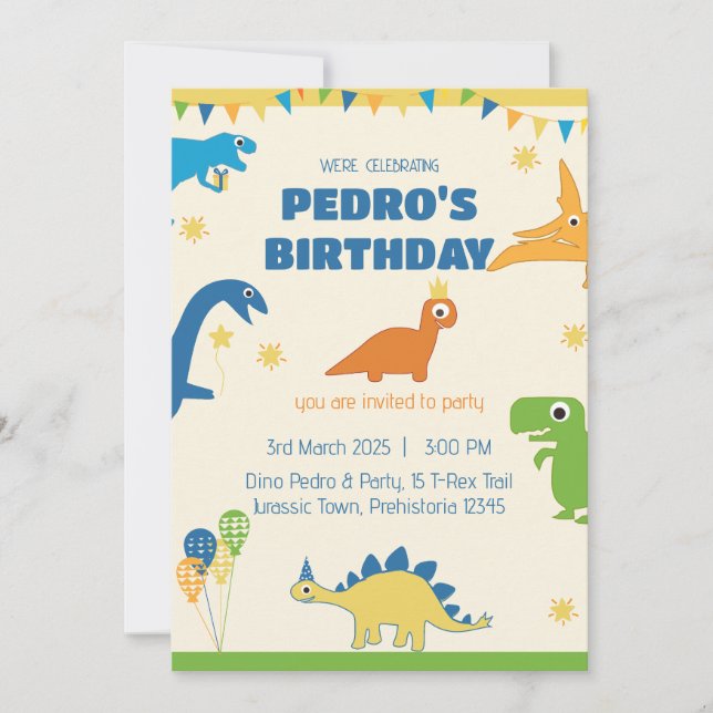 Invitation Whimsical Dinosaur fête d'anniversaire (Devant)