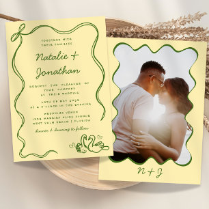 Invitation Whimsical Doodle photo Monogramme Mariage jaune