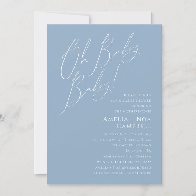 Invitation Whimsical Dusty Blue Oh Baby Baby! Joint Shower (Devant)