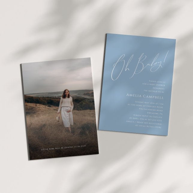 Invitation Whimsical Dusty Blue Oh Baby ! Baby shower photo (Créateur téléchargé)